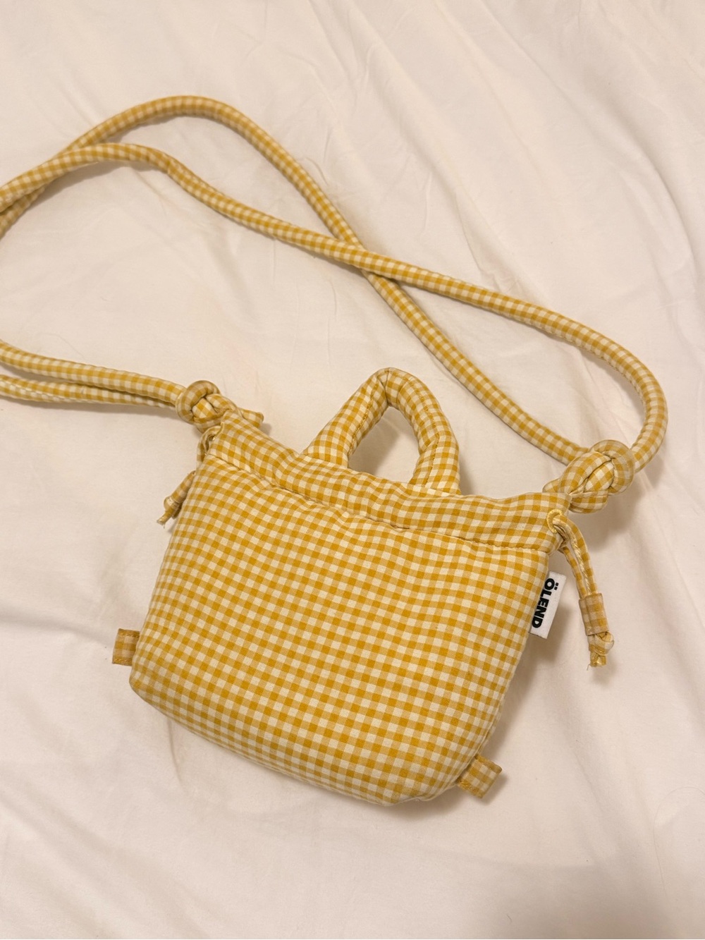 Yellow Gingham Crossbody Tote with Top Handle